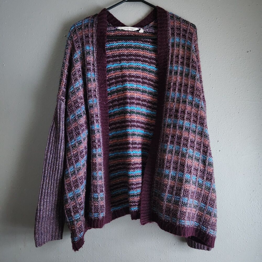 Soft Surroundings L/XL Boho Oversized Chunky Knit Cardigan Open Front Multicolor